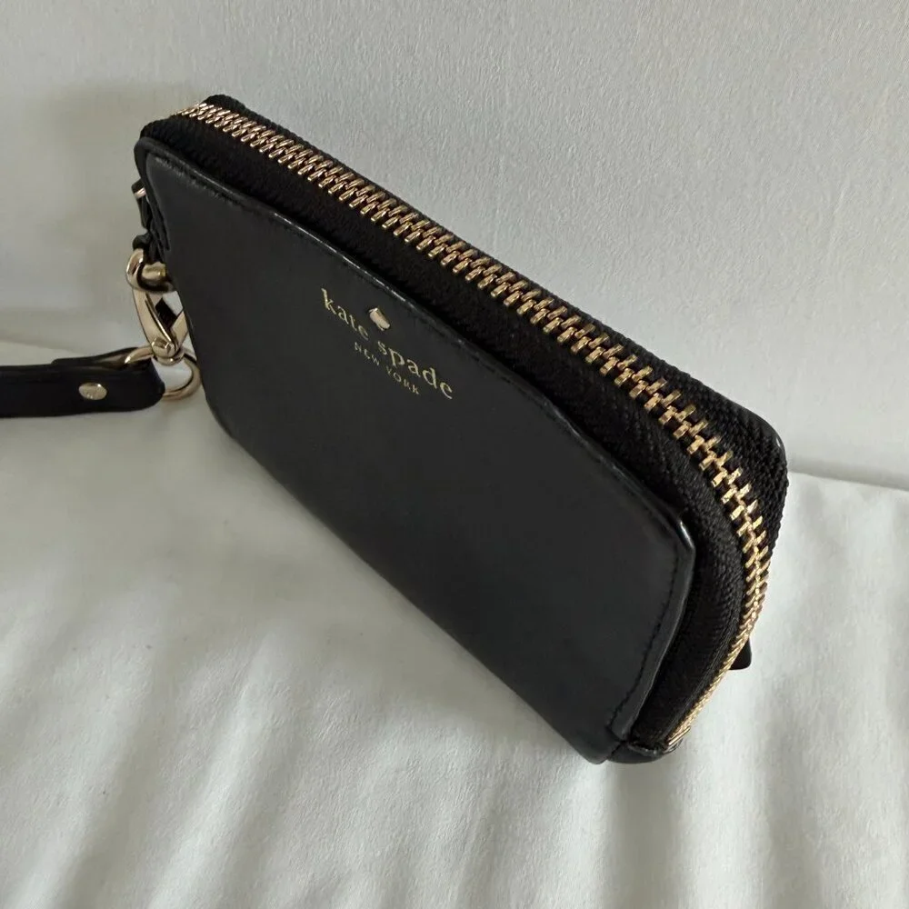 KATE SPADE Madison Small L-Zip Black Leather Wallet Wristlet